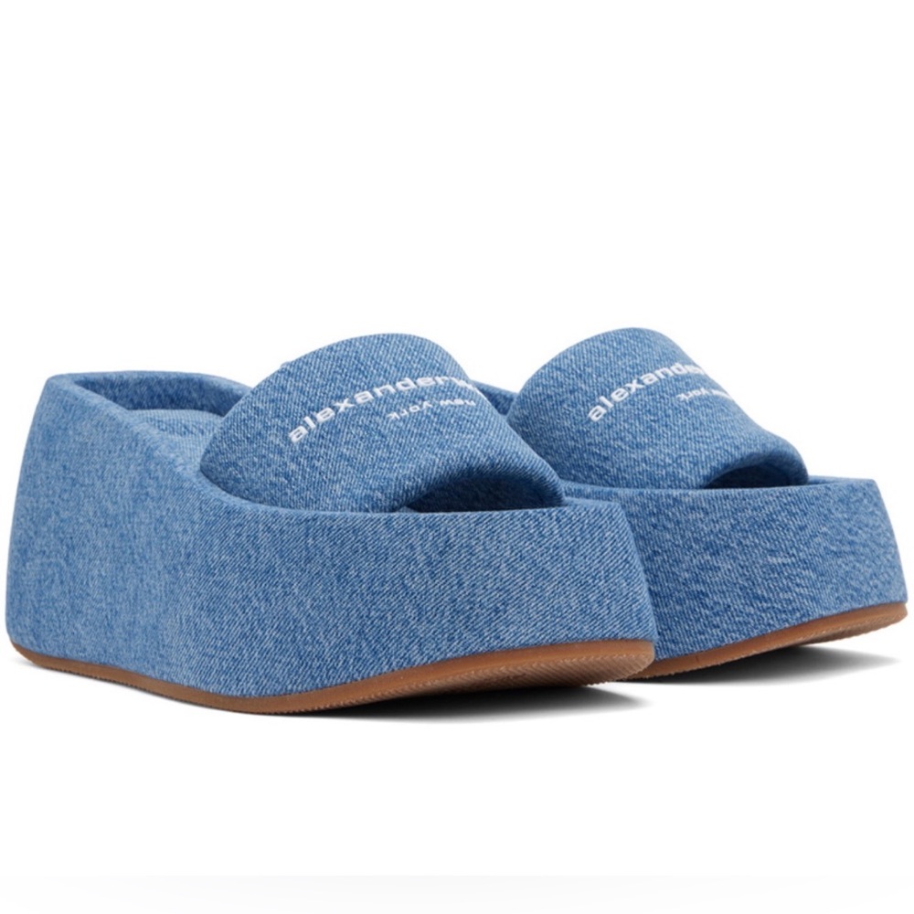Alexander Wang Denim Blue Platform Mules